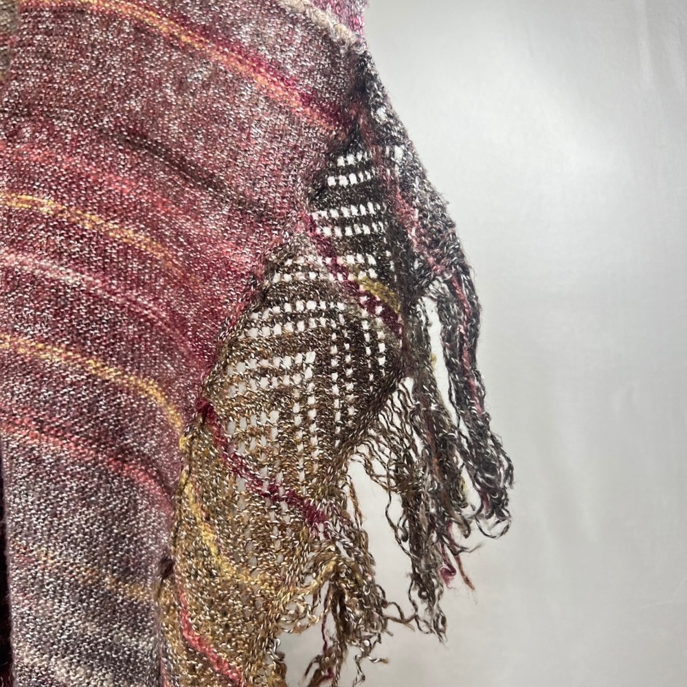 Cato Open Front Fringe Cardigan M Boho Striped Lightweight Knit Festival Earthy - Picture 4 of 12
